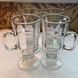 Vintage Libbey Milan pattern paneled glass pedestal coffee mugs